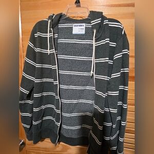 Old Navy Dark Green Hoodie with White Stripes - Medium